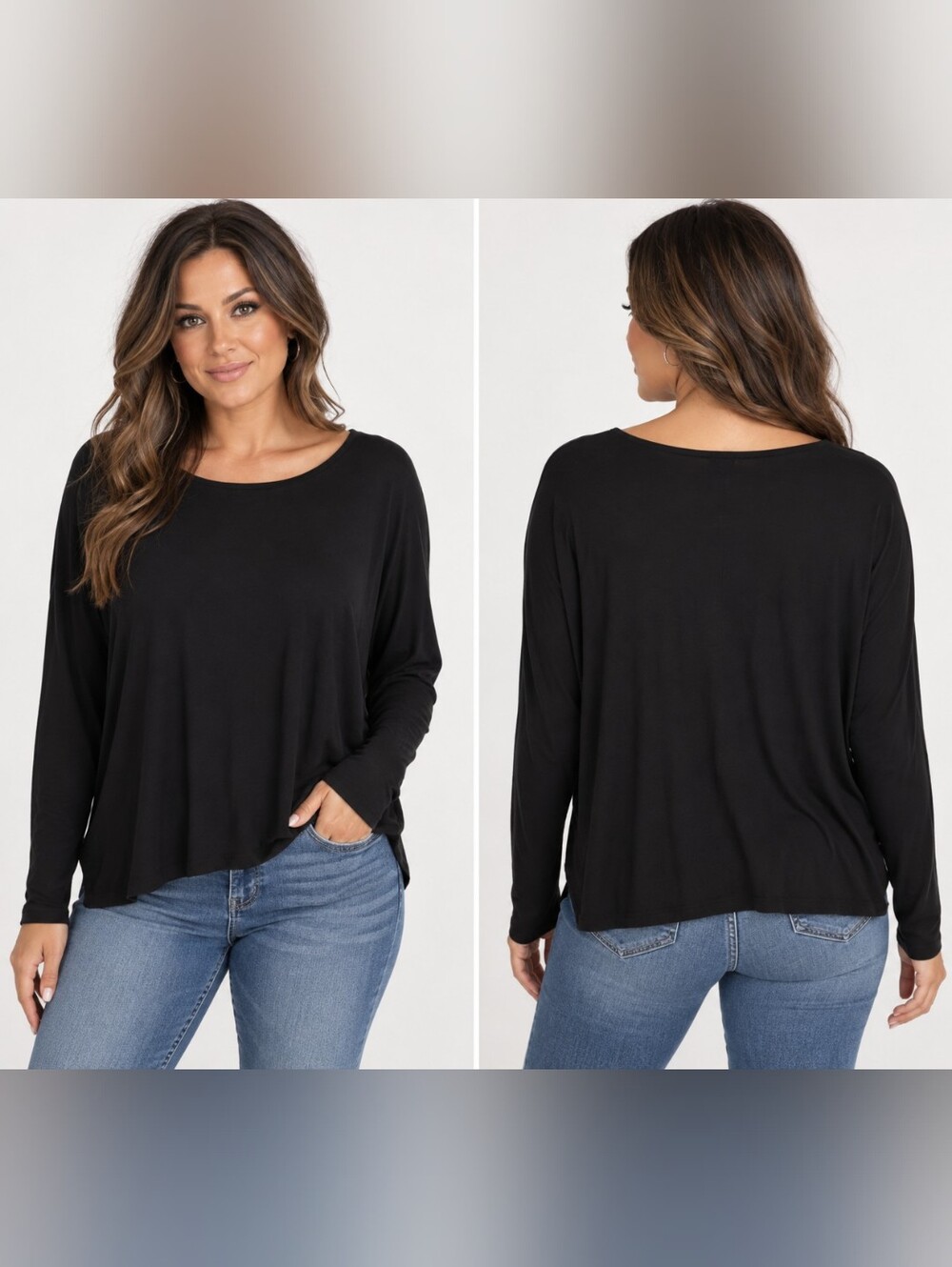 Eileen Fisher Woman 2X Black 100% Silk Long Sleeve Boxy Top Quiet Luxury